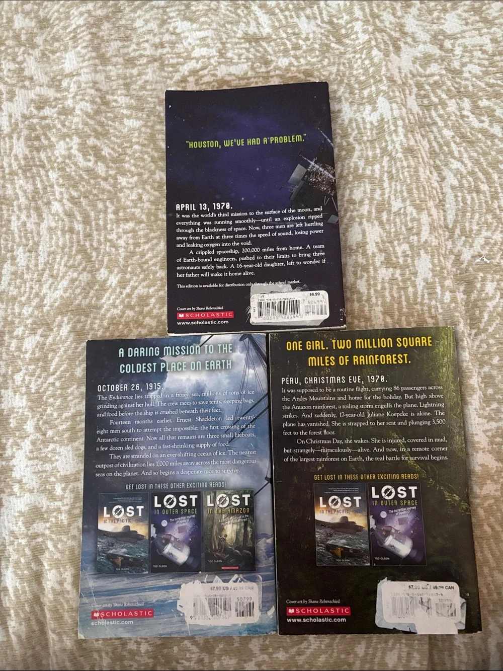Scholastic Lost Trilogy - Blue, Green, Black Adventure Covers